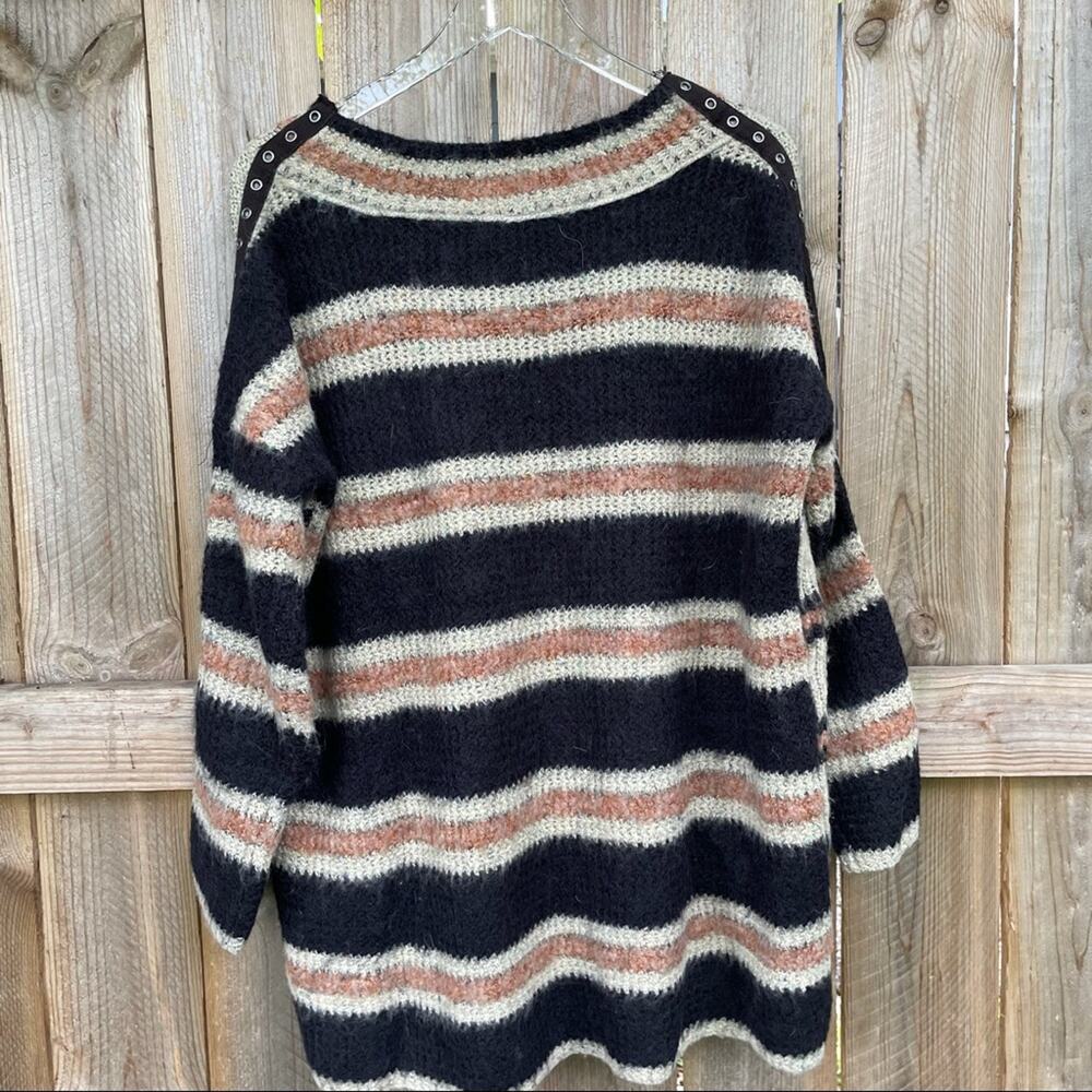 Free People Sid Striped Sweater Oversized Boatneck Eyelet Long Sleeve Tunic XS - Picture 1 of 10